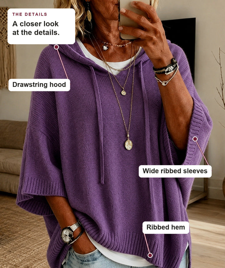Purple Hooded Poncho Sweater