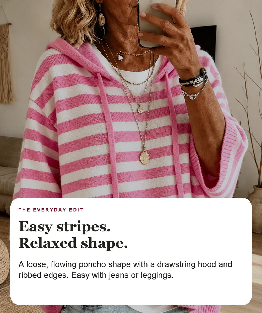 Pink Striped Hooded Poncho Sweater