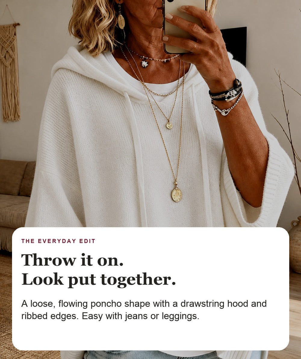 White Hooded Poncho Sweater