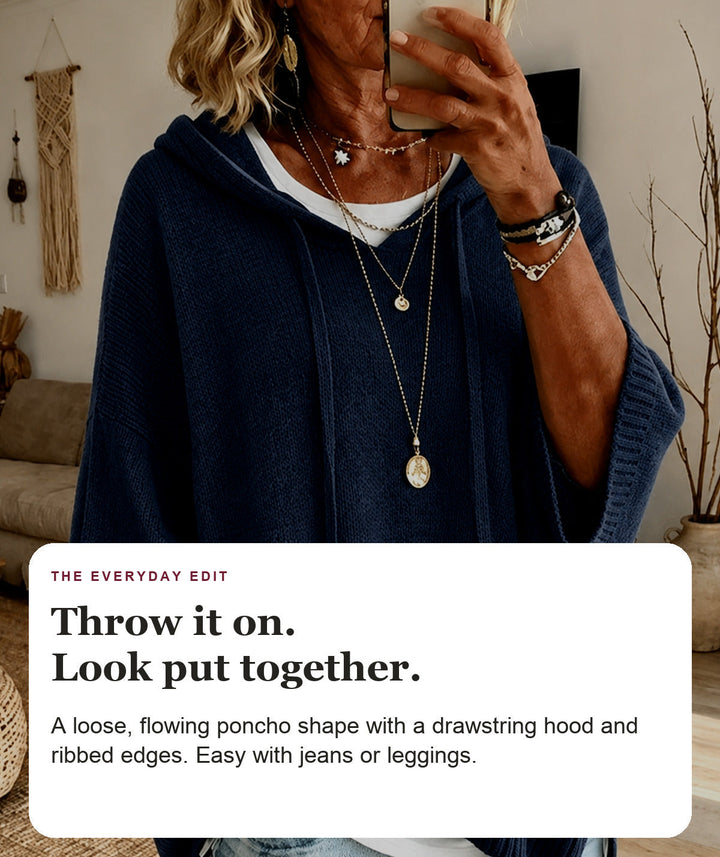 Navy Blue Hooded Poncho Sweater