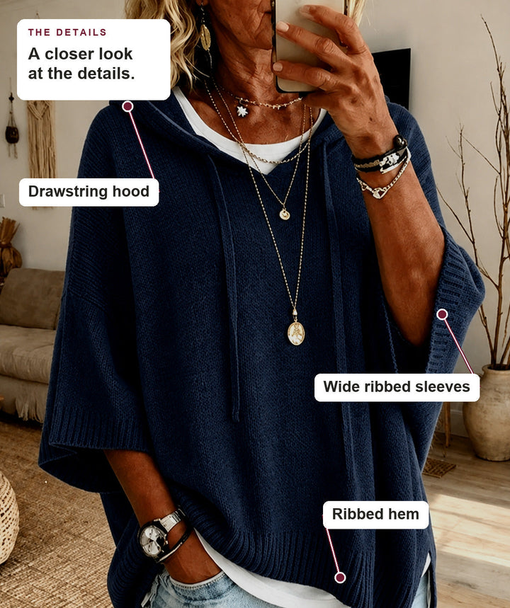 Navy Blue Hooded Poncho Sweater