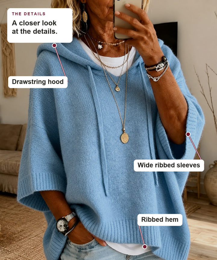 Sky Blue Hooded Poncho Sweater