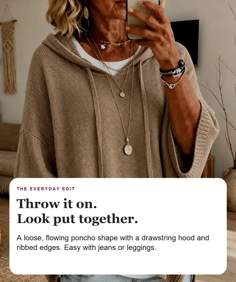 Taupe Hooded Poncho Sweater
