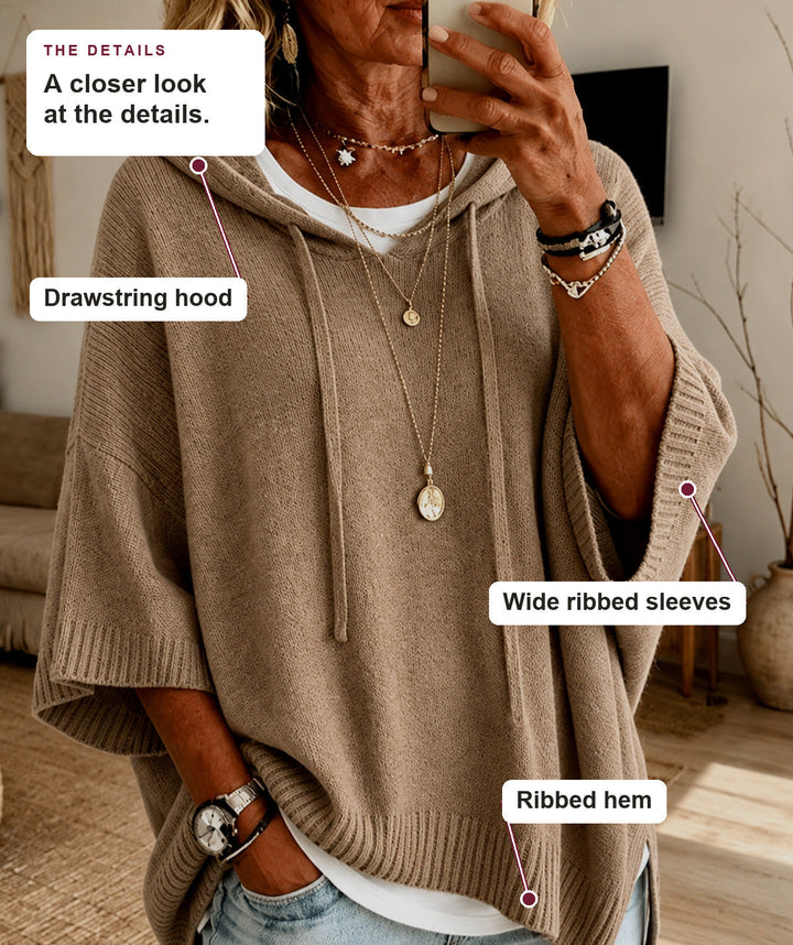 Taupe Hooded Poncho Sweater