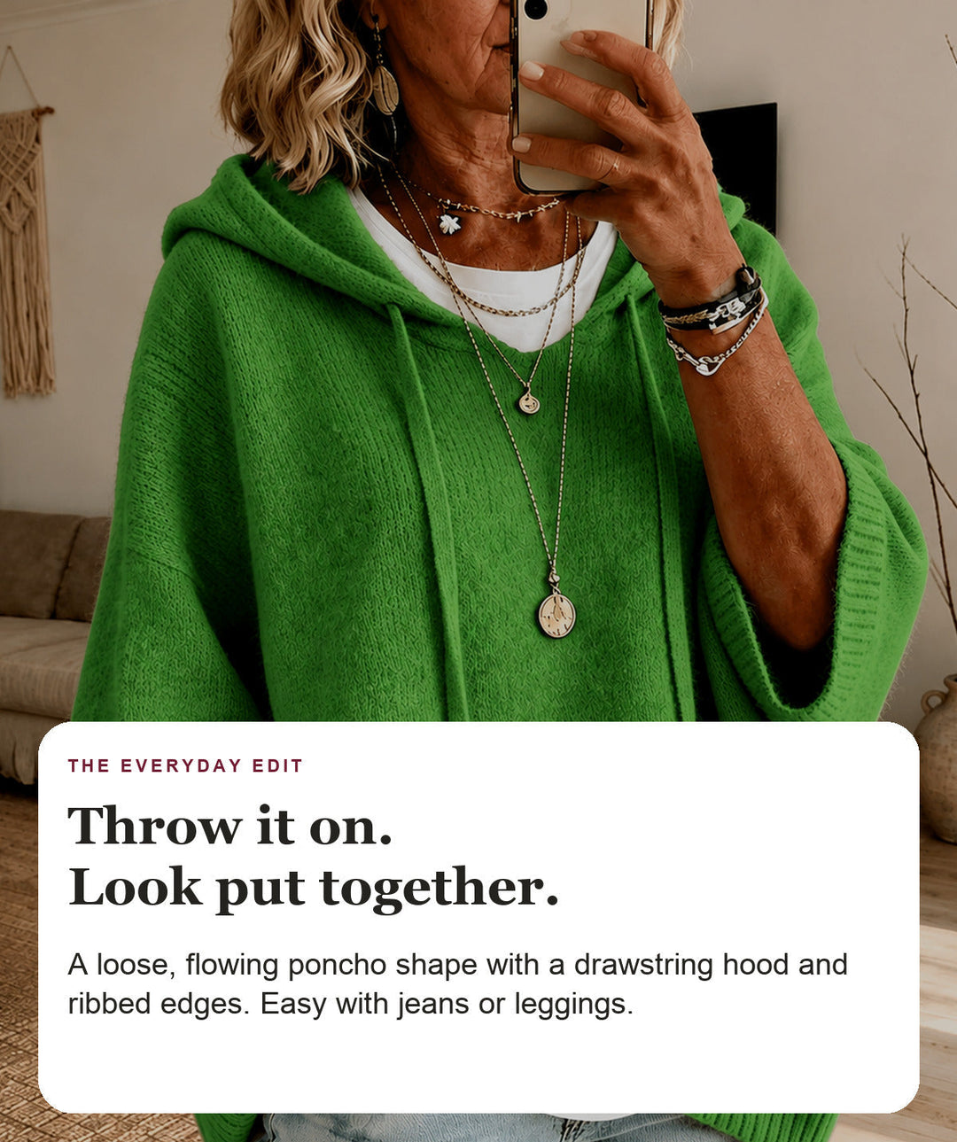 Green Hooded Poncho Sweater