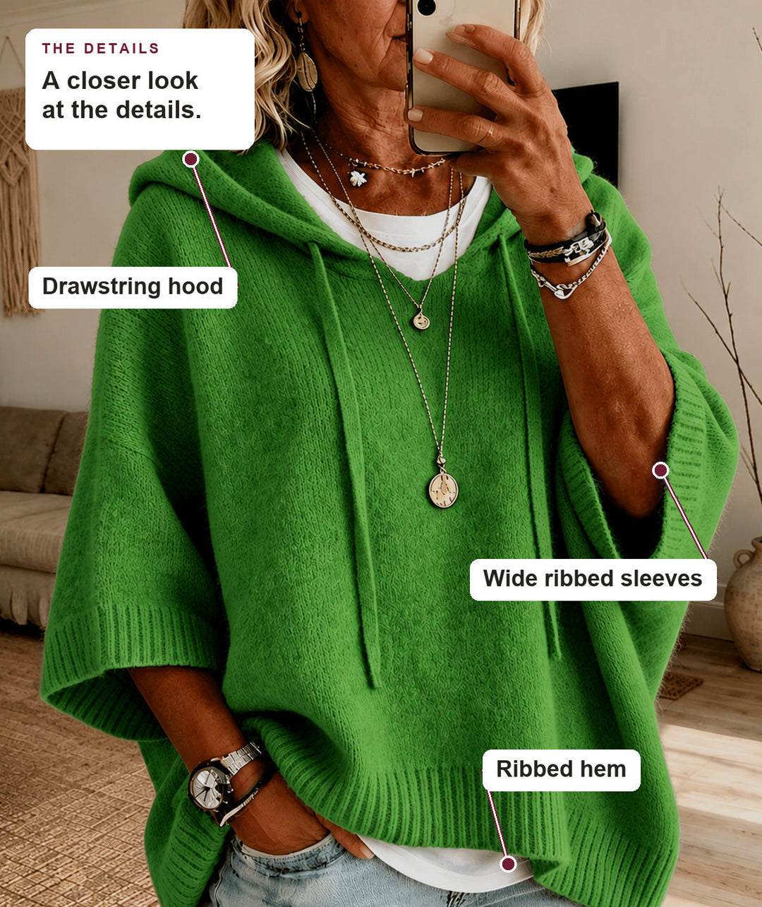 Green Hooded Poncho Sweater