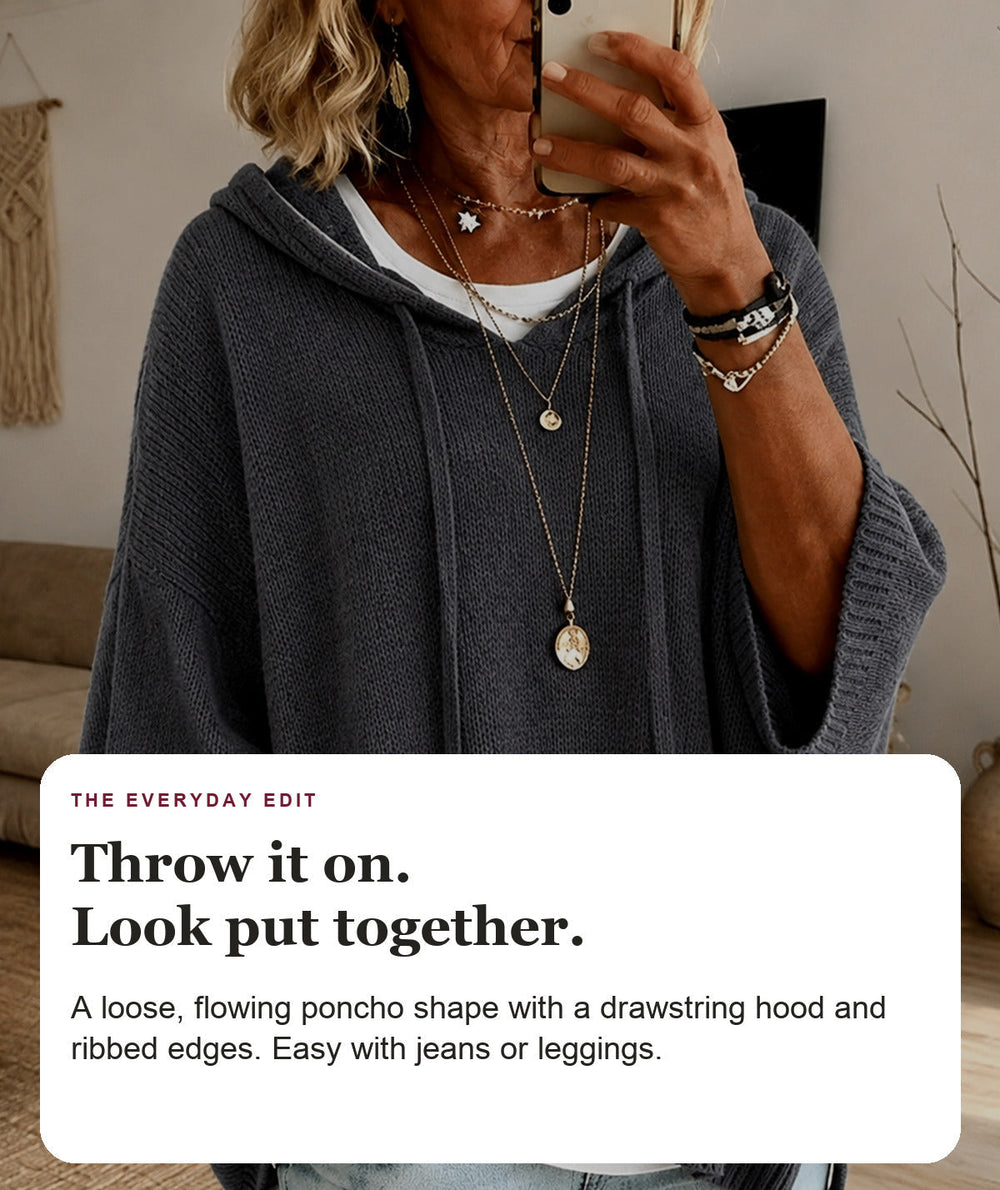 Charcoal Hooded Poncho Sweater