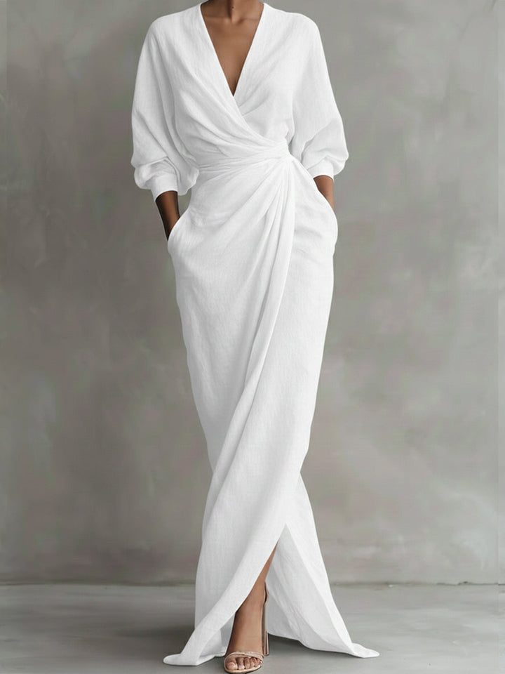 Elegant Dress with V-Collar