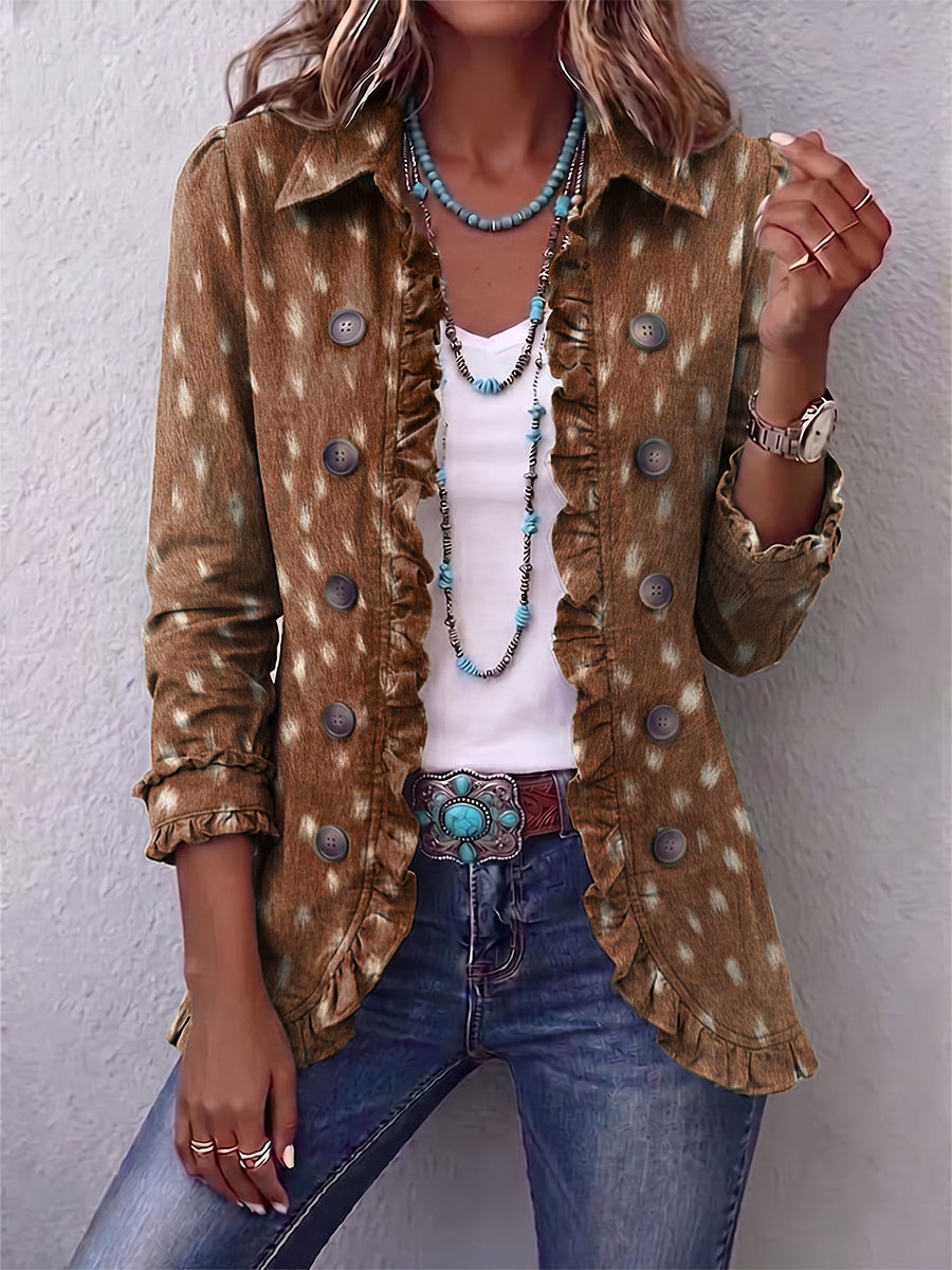 Brown Animal Print Frill Jacket