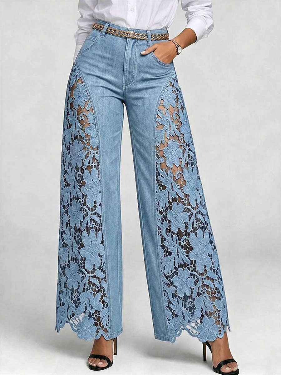 Embroidered Wide-Leg Jeans