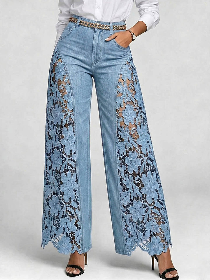 Embroidered Wide-Leg Jeans