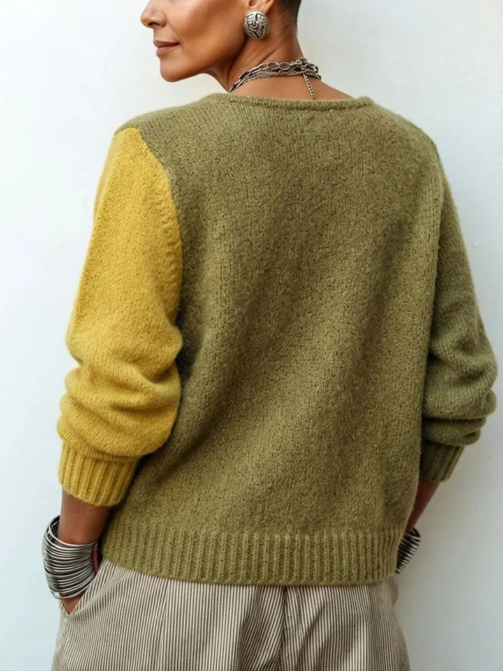 Asymmetric Color-Block Knit Sweater