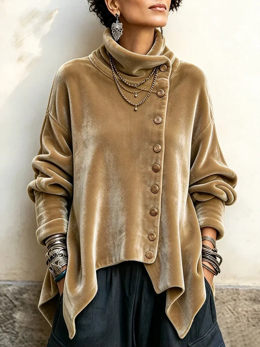 Velvet Asymmetric Button Top