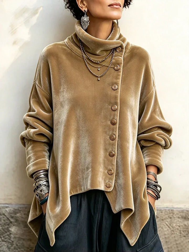 Velvet Asymmetric Button Top
