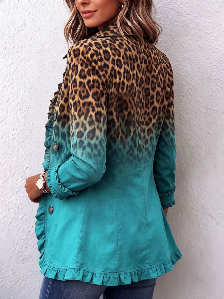 Gradient Leopard Print Frill Blazer