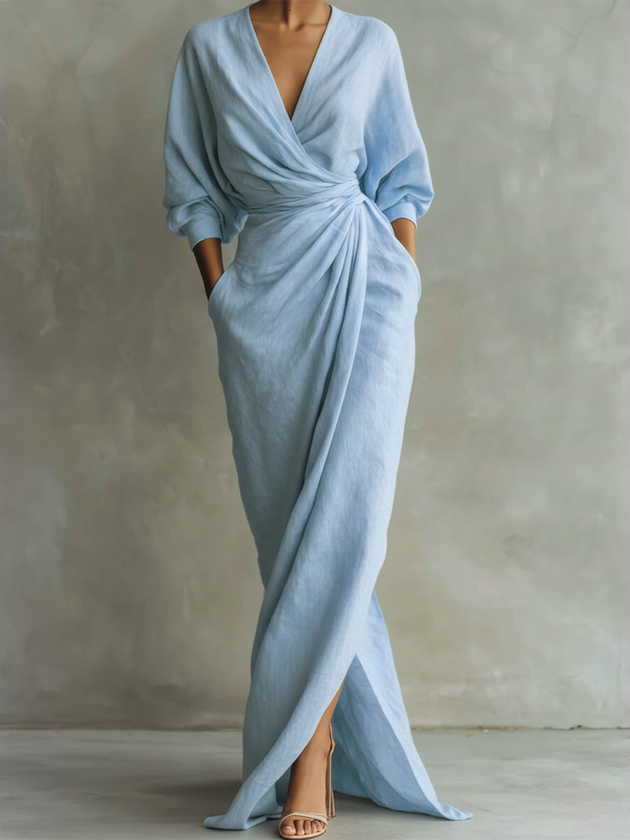 Elegant Dress with V-Collar