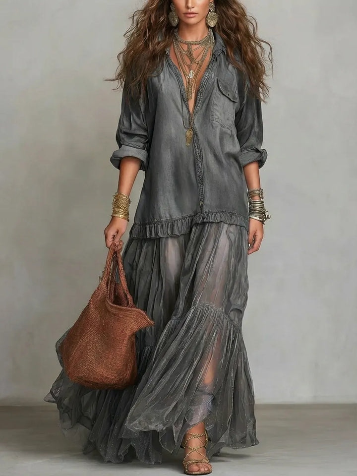 Denim Patchwork Maxi Dress