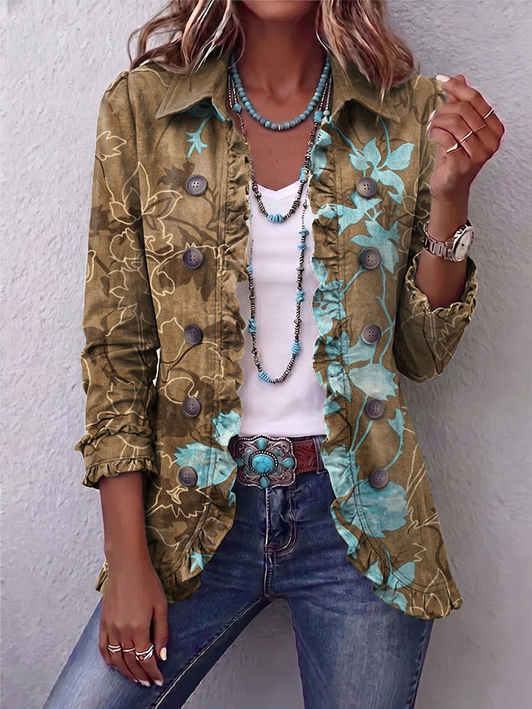 Vintage Gradient Floral Frill Jacket