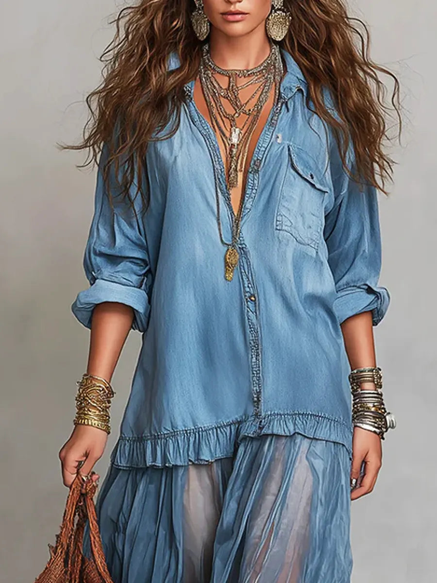 Denim Patchwork Maxi Dress