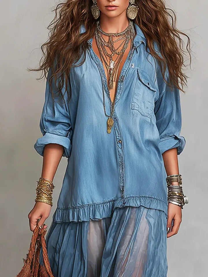 Denim Patchwork Maxi Dress