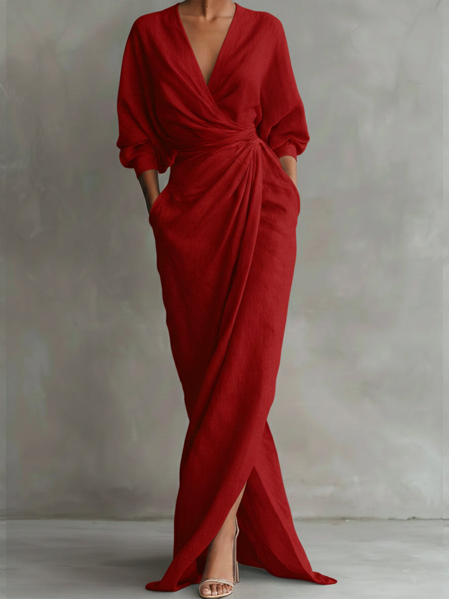 Elegant Dress with V-Collar