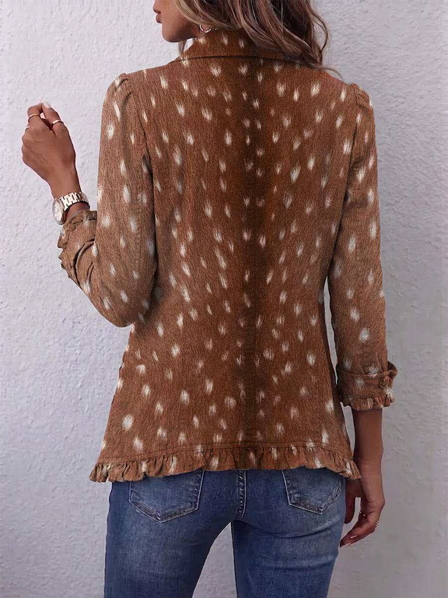 Brown Animal Print Frill Jacket