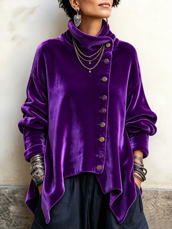 Velvet Asymmetric Button Top