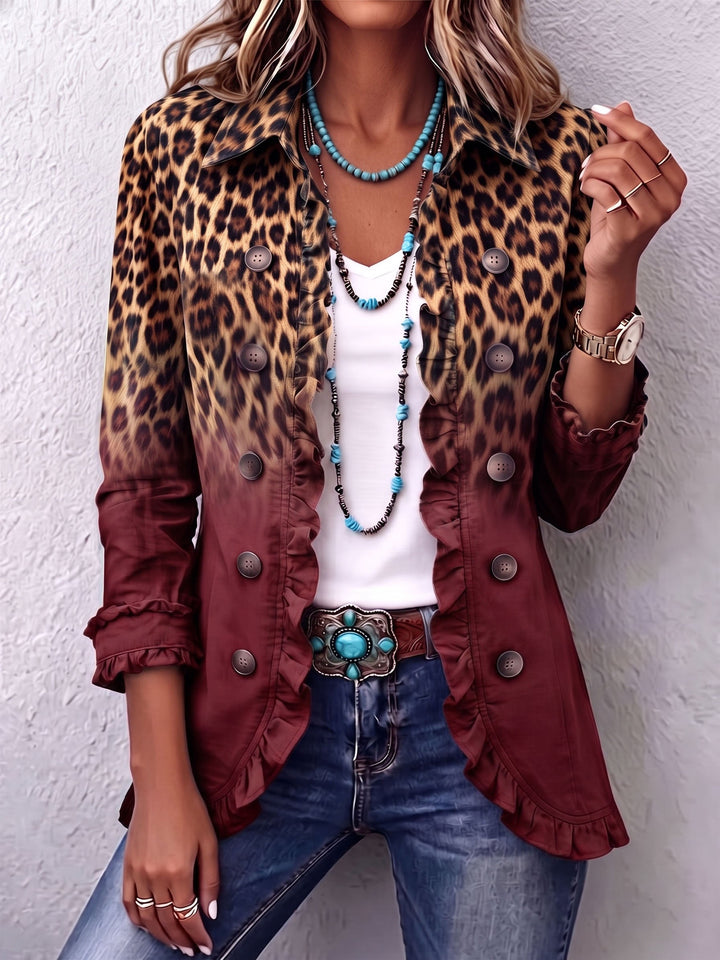 Gradient Leopard Print Frill Blazer