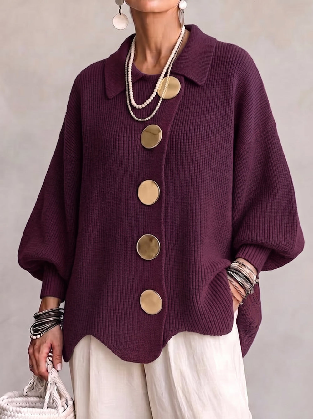 Oversized Collared Button Cardigan