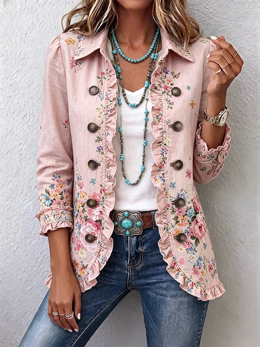 Floral Frill Button-Front Jacket