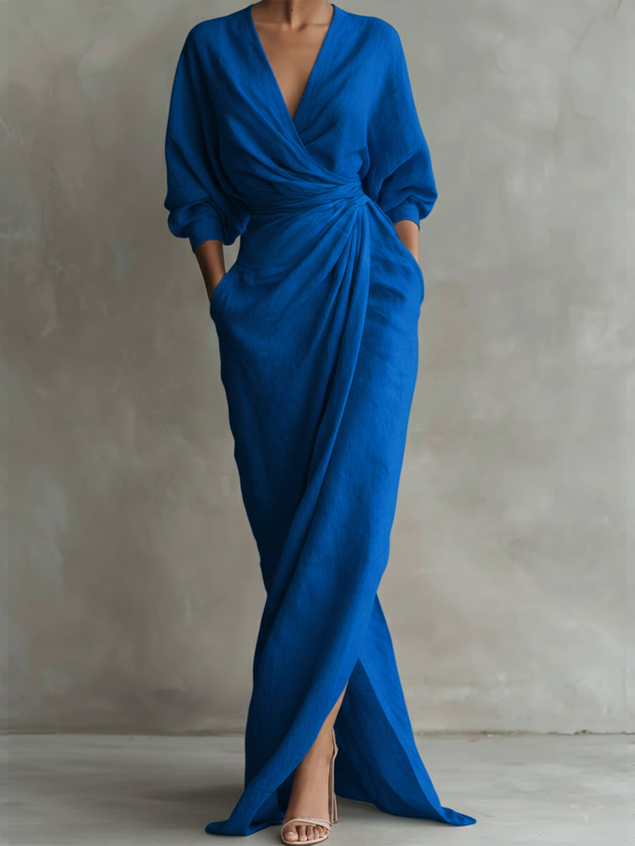 Elegant Dress with V-Collar