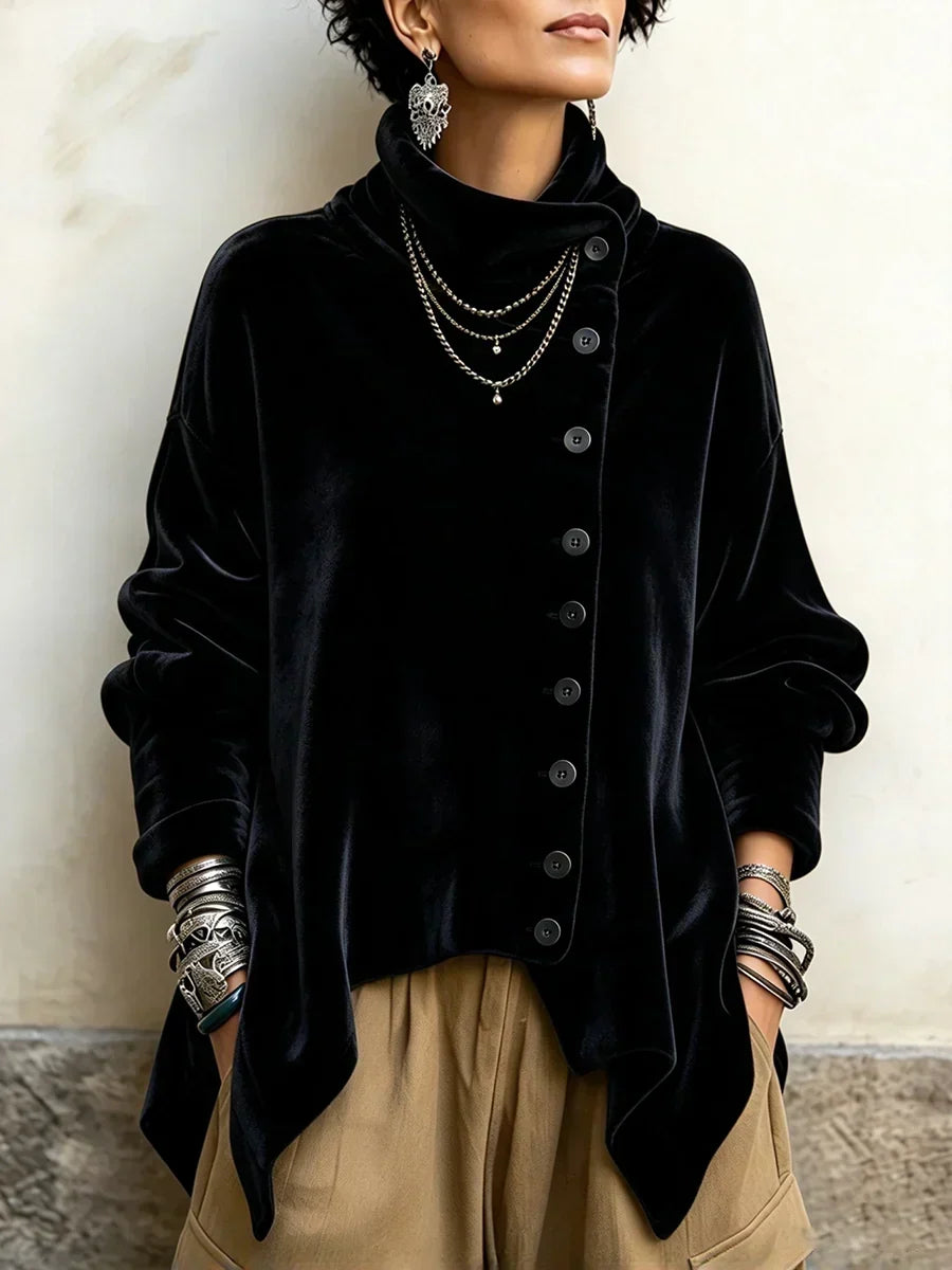 Velvet Asymmetric Button Top