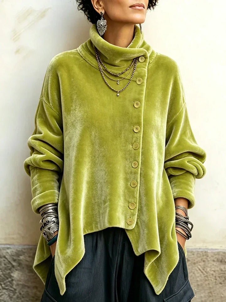 Velvet Asymmetric Button Top