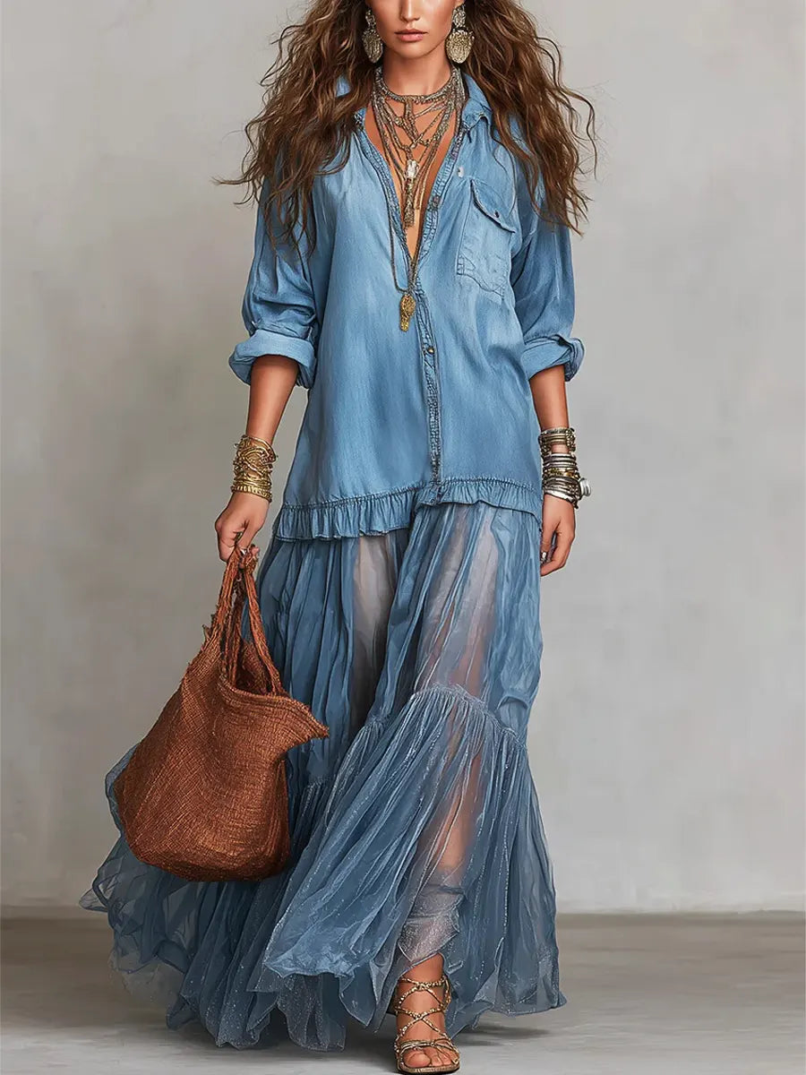 Denim Patchwork Maxi Dress
