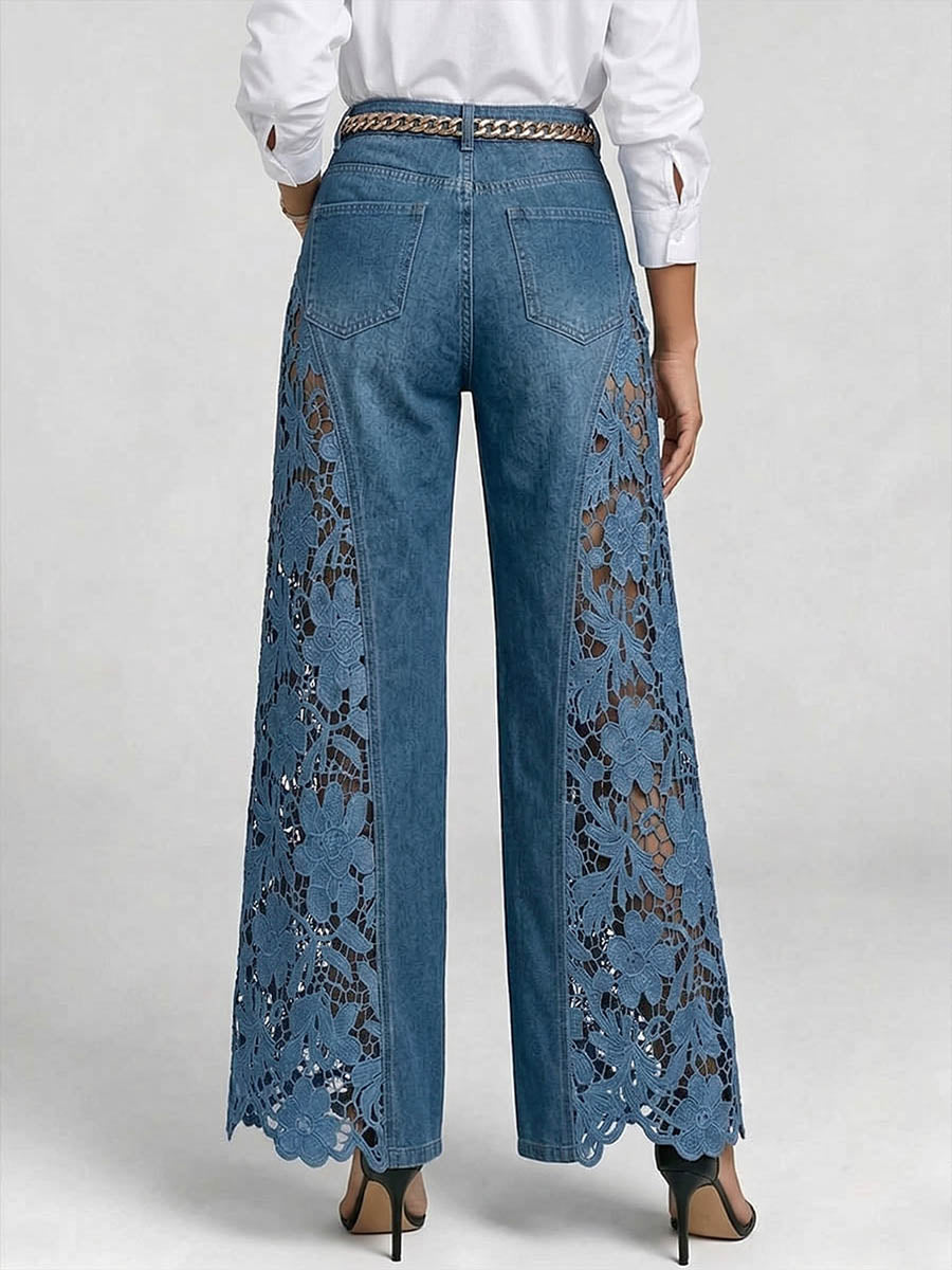 Embroidered Wide-Leg Jeans