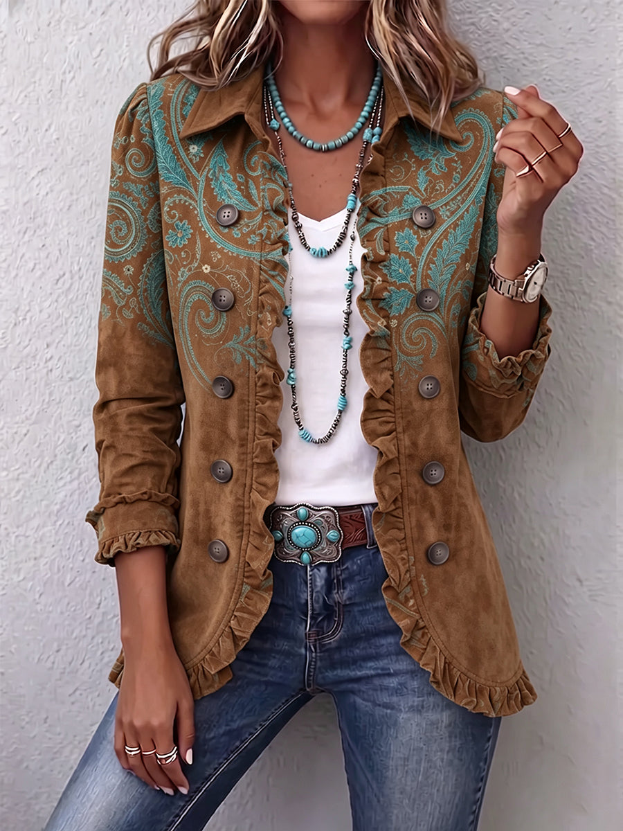 Caramel and Turquoise Paisley Frill Jacket
