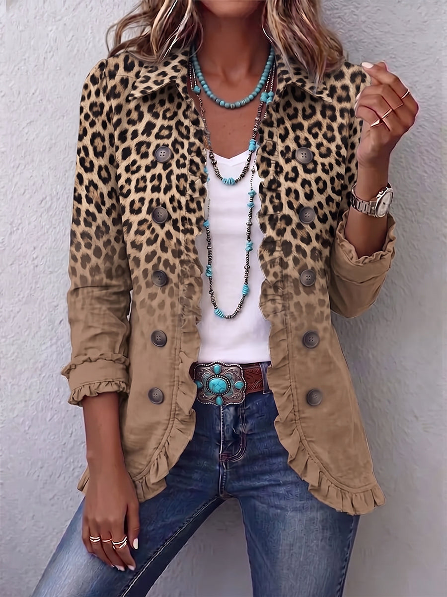 Gradient Leopard Print Frill Jacket