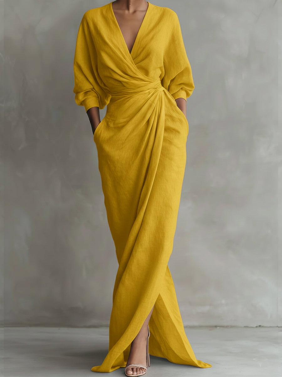Elegant Dress with V-Collar