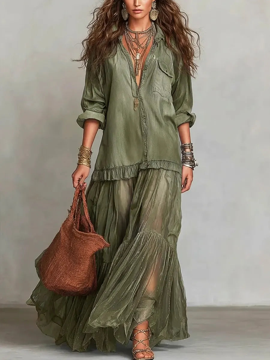 Denim Patchwork Maxi Dress