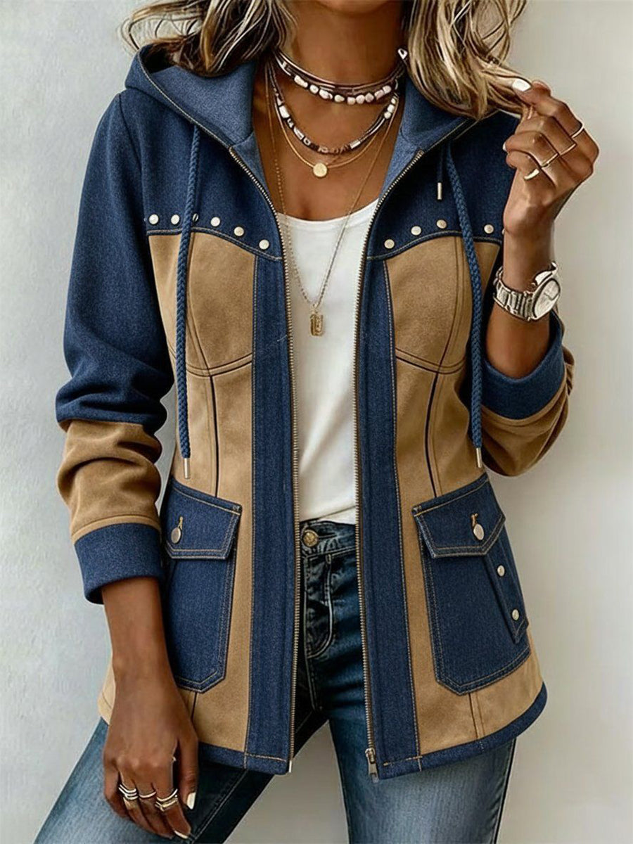 Navy and Camel Hooded Jacket