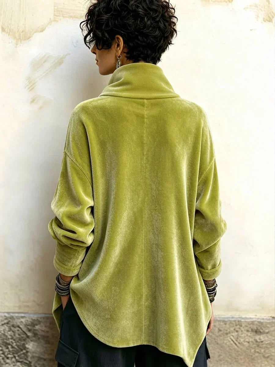 Velvet Asymmetric Button Top
