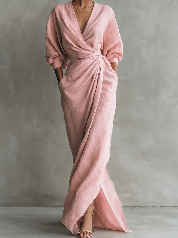 Elegant Dress with V-Collar