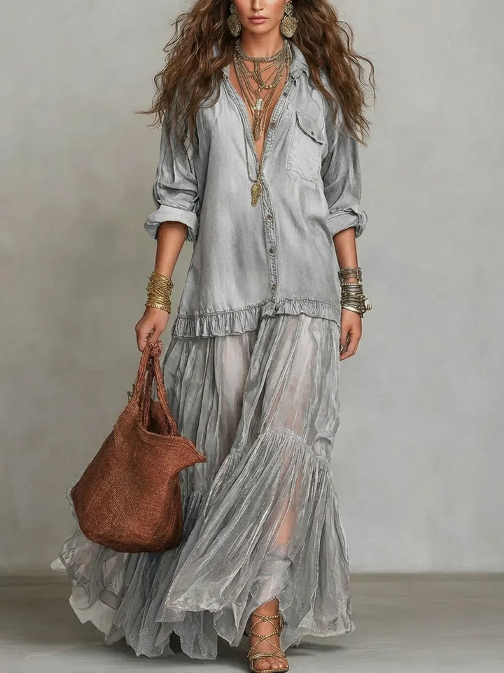 Denim Patchwork Maxi Dress