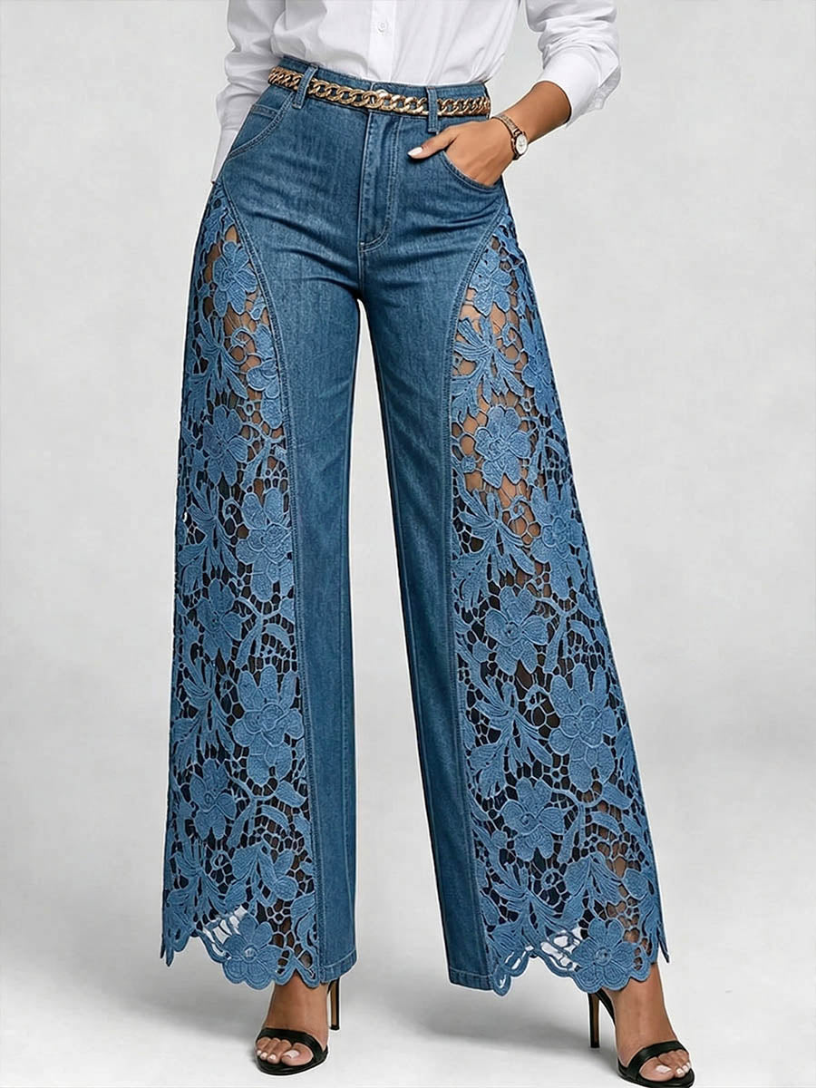 Embroidered Wide-Leg Jeans