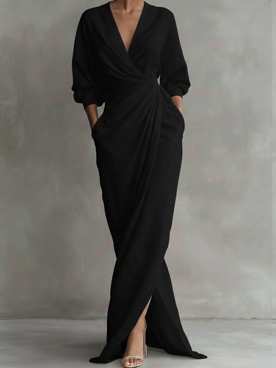 Elegant Dress with V-Collar