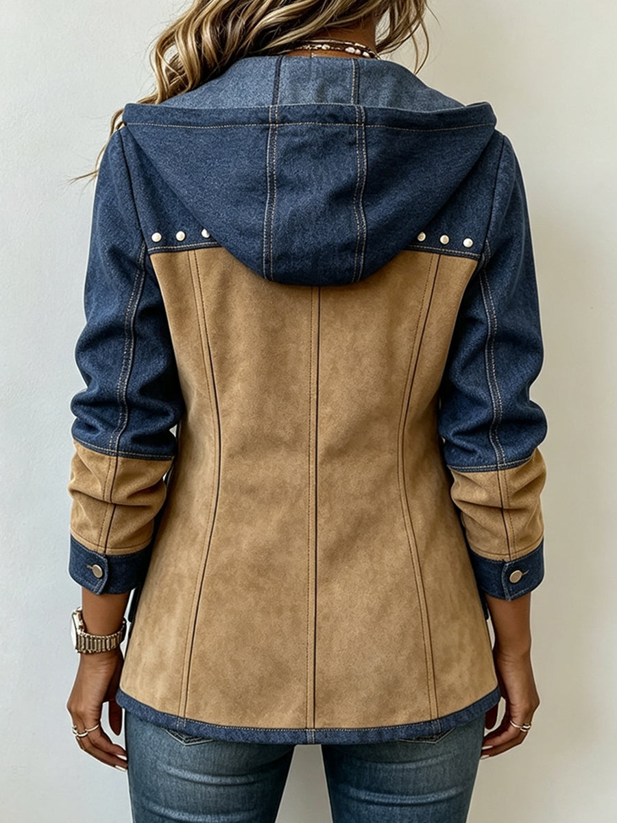 Navy and Camel Hooded Jacket