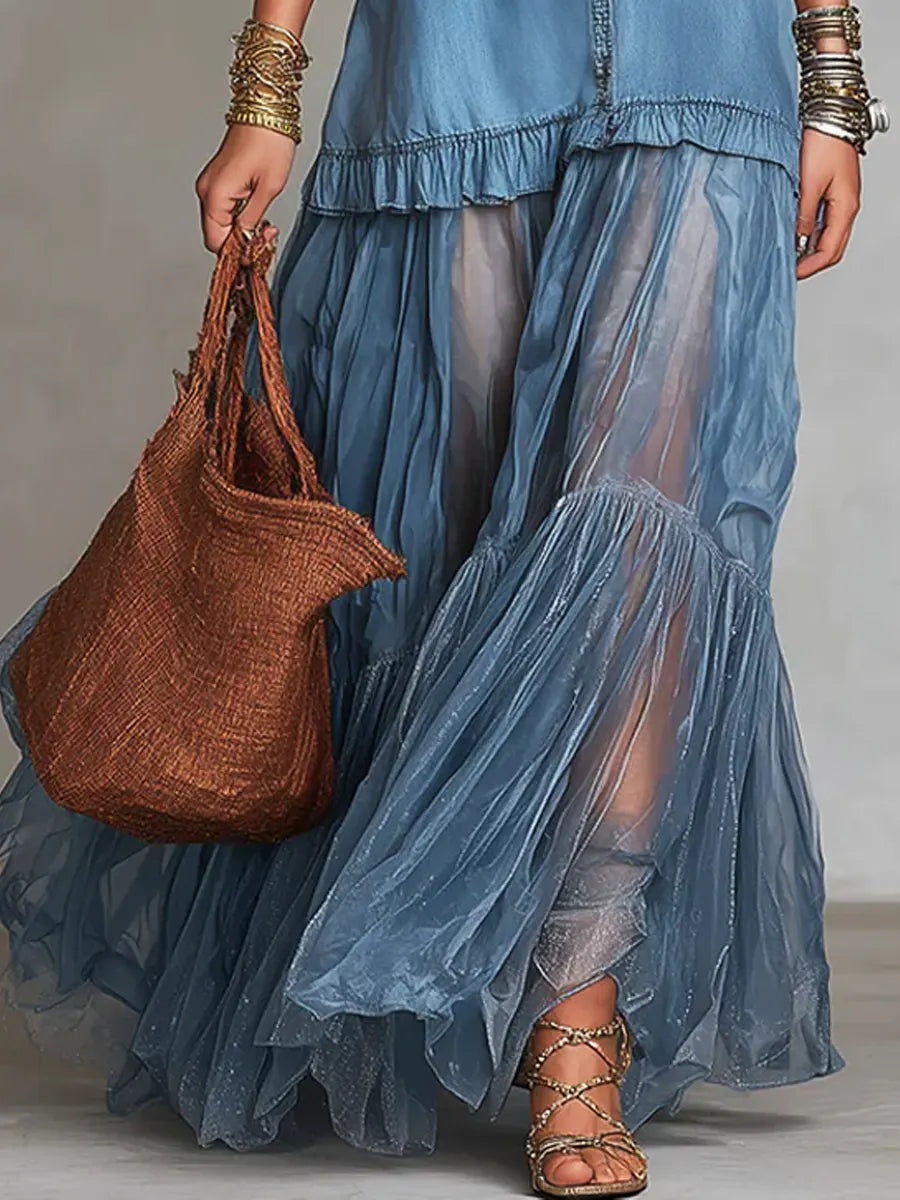 Denim Patchwork Maxi Dress