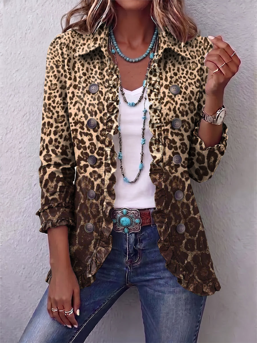 Leopard Print Frill Jacket