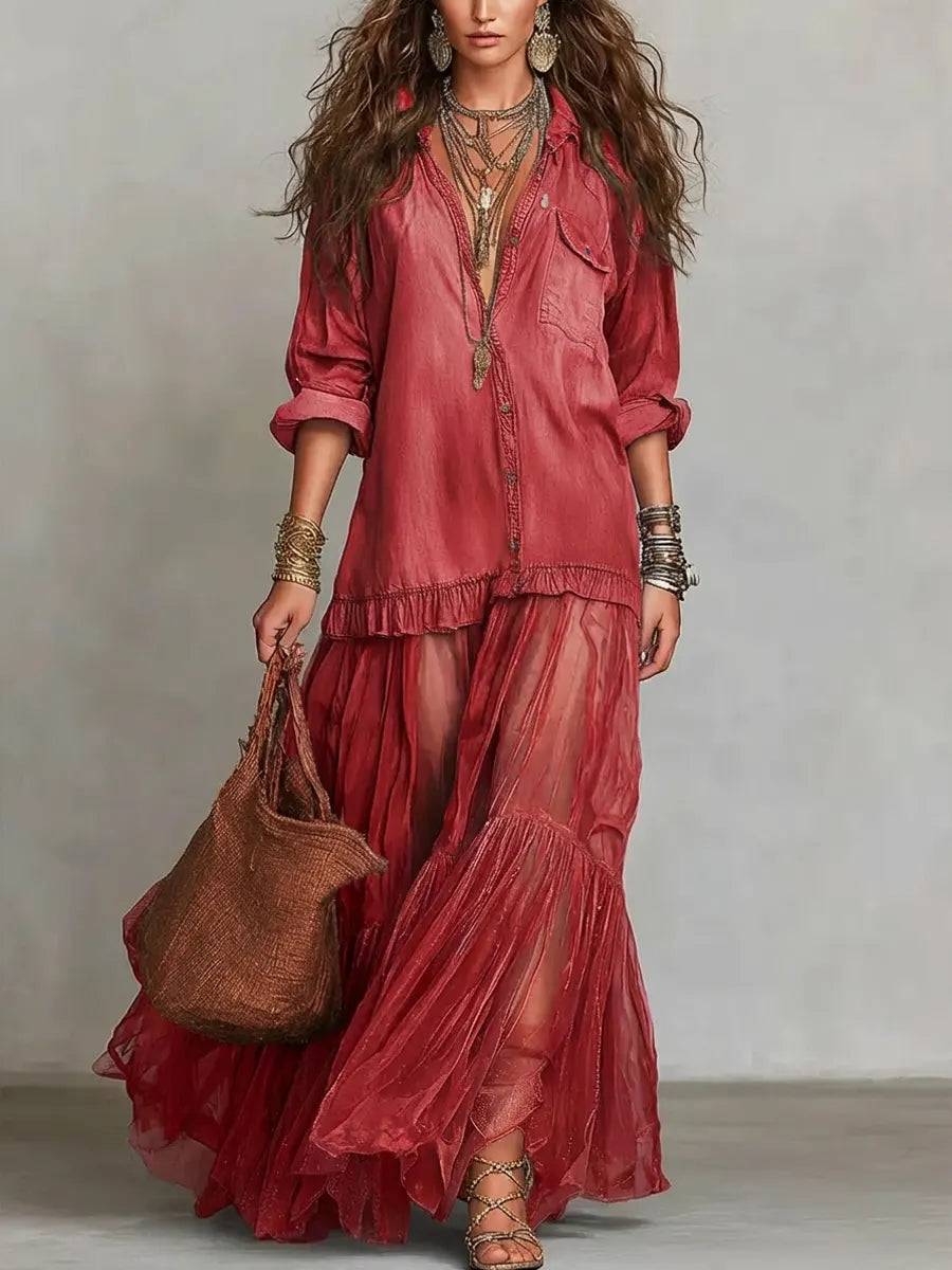 Denim Patchwork Maxi Dress