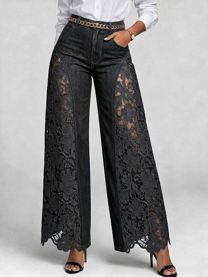 Embroidered Wide-Leg Jeans